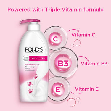 POND's Triple Vitamin Moisturising Body Lotion 600 ml & POND's Pure Detox Face Wash 100 g, Daily Exfoliating & Brightening Cleanser, Deep Cleans Oily Skin
